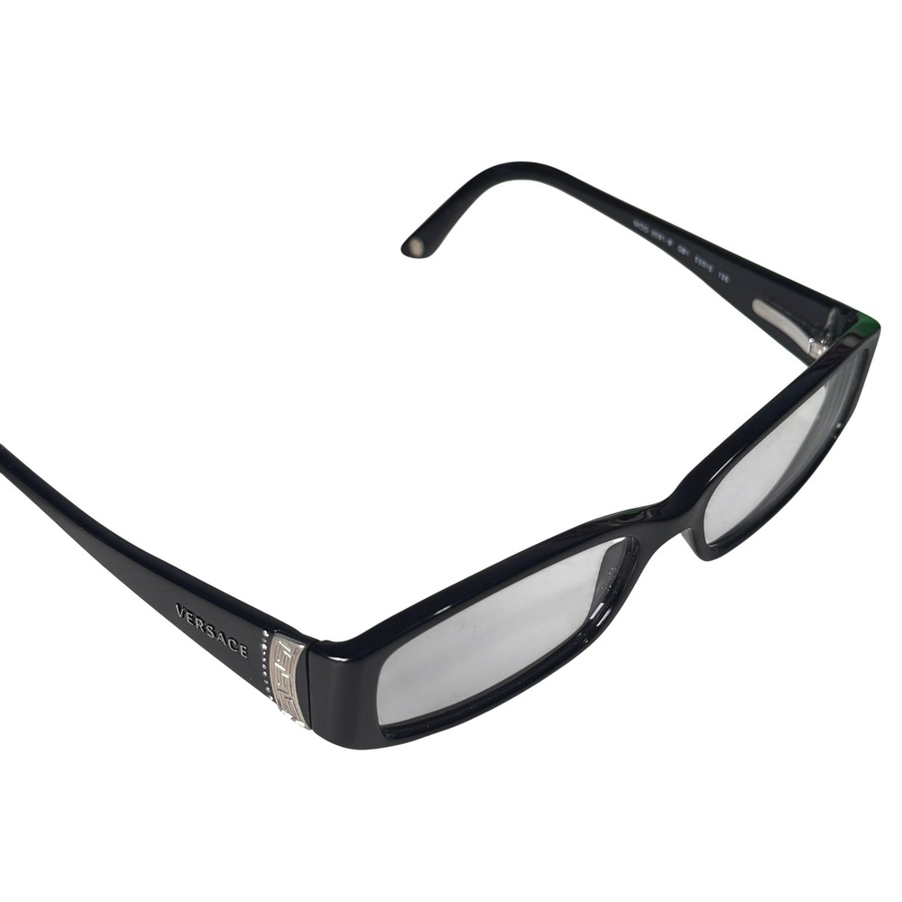 Versace 3091-B GB1 Black Rectangular Eyeglasses Silver Greca Rhinestone Frames‎